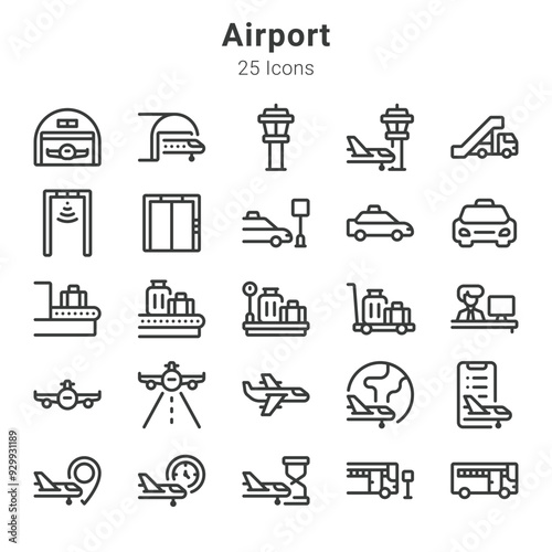 25 pixel-perfect icons collection about airport