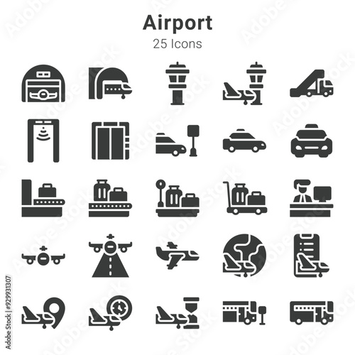 25 pixel-perfect icons collection about airport
