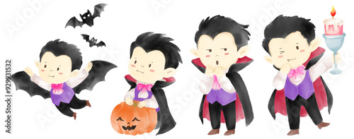 Watercolor painting halloween dracula vampire cartoon character photo