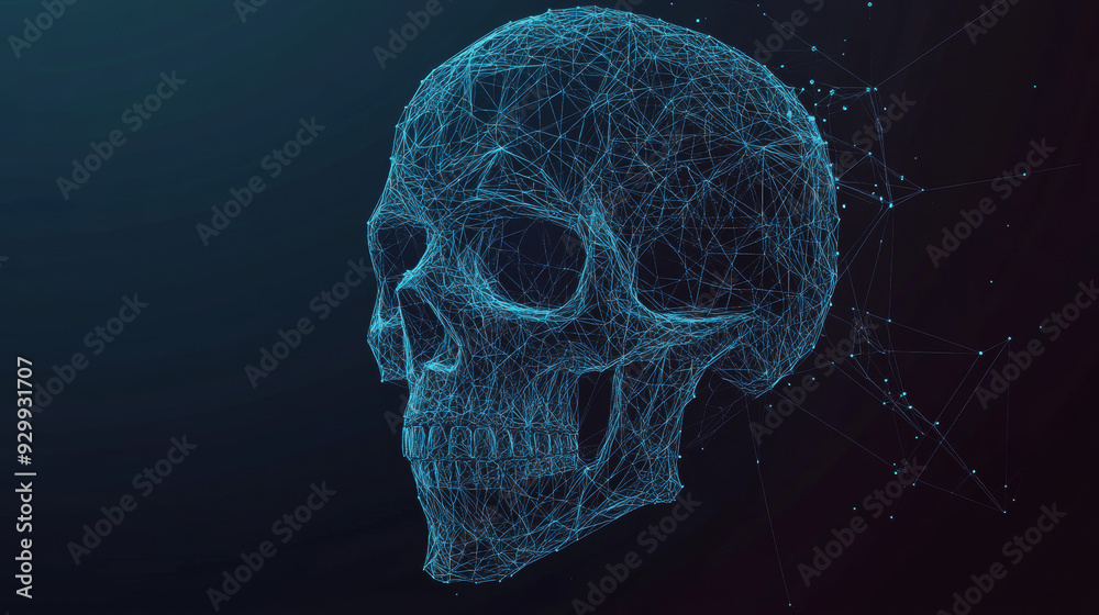 Skull vector illustration created with thin lines interwoven in a network, featuring a grungy halftone effect and low poly line art. Skull vector illustration created with thin lines interwoven in a network, featuring a grungy halftone effect and low poly line art.