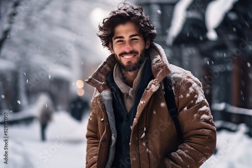 lorer staying warm and stylish in jeans and a winter coat enjoyi photo