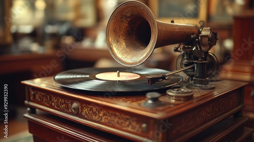 Vintage Gramophone with Horn Speaker