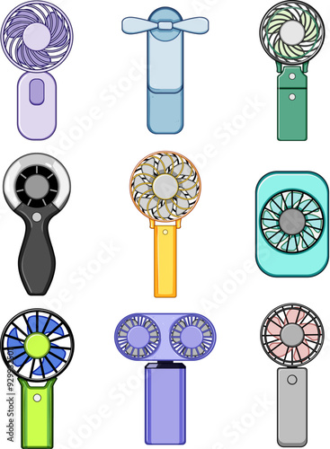 hand electric fan set cartoon. compact cooling, mini bladeless, held quiet hand electric fan sign. isolated symbol vector illustration