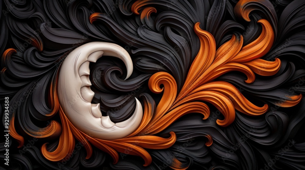 A fang embedded in a luxurious brocade pattern with rich colors and intricate details A fang embedded in a luxurious brocade pattern with rich colors and intricate details