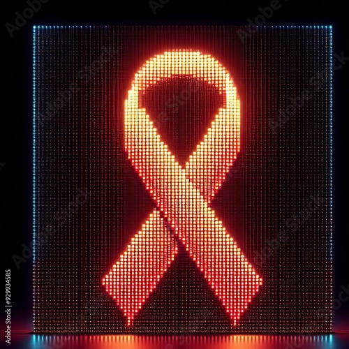  Luminogram Pixel Art A glowing AIDS ribbon composed of individu photo