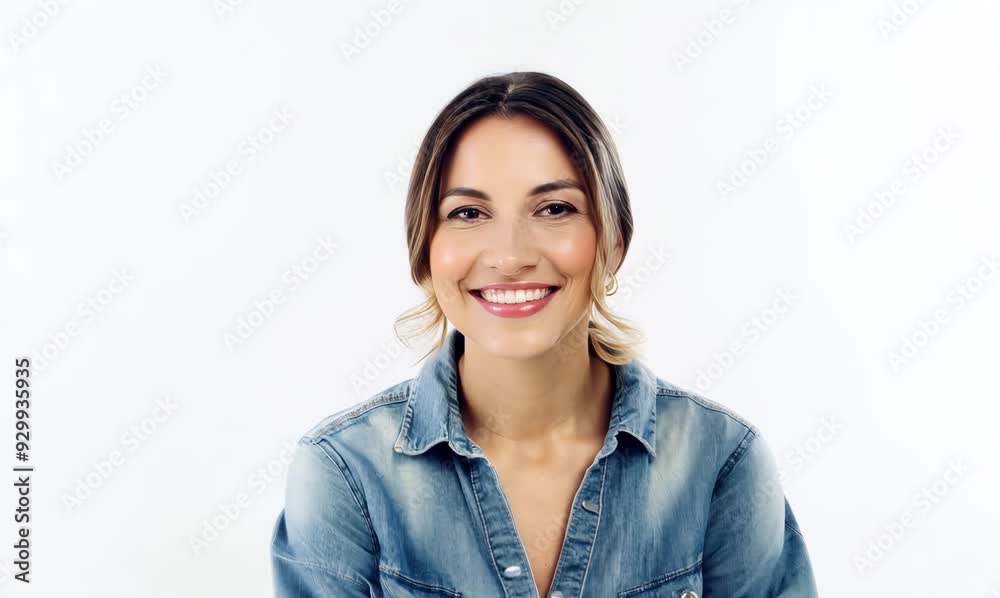 Portrait of a beautiful young woman smiling and looking at the camera Portrait of a beautiful young woman smiling and looking at the camera