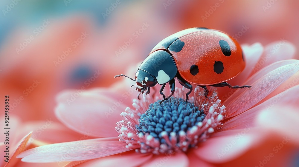 Fototapeta premium Ladybug on Pink Flower
