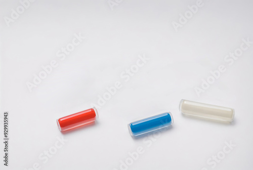 Selective focus on capsules on white background. Antibiotics drug resistance. Antimicrobial capsule pills. Pharmaceutical industry. Pharmacy drugstore products. Pharmaceutics