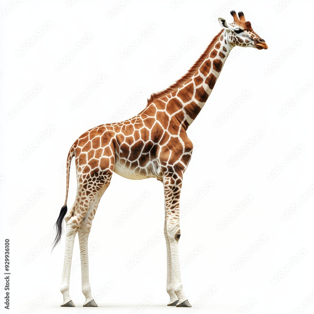 Naklejka premium White background with a full body image of a giraffe standing