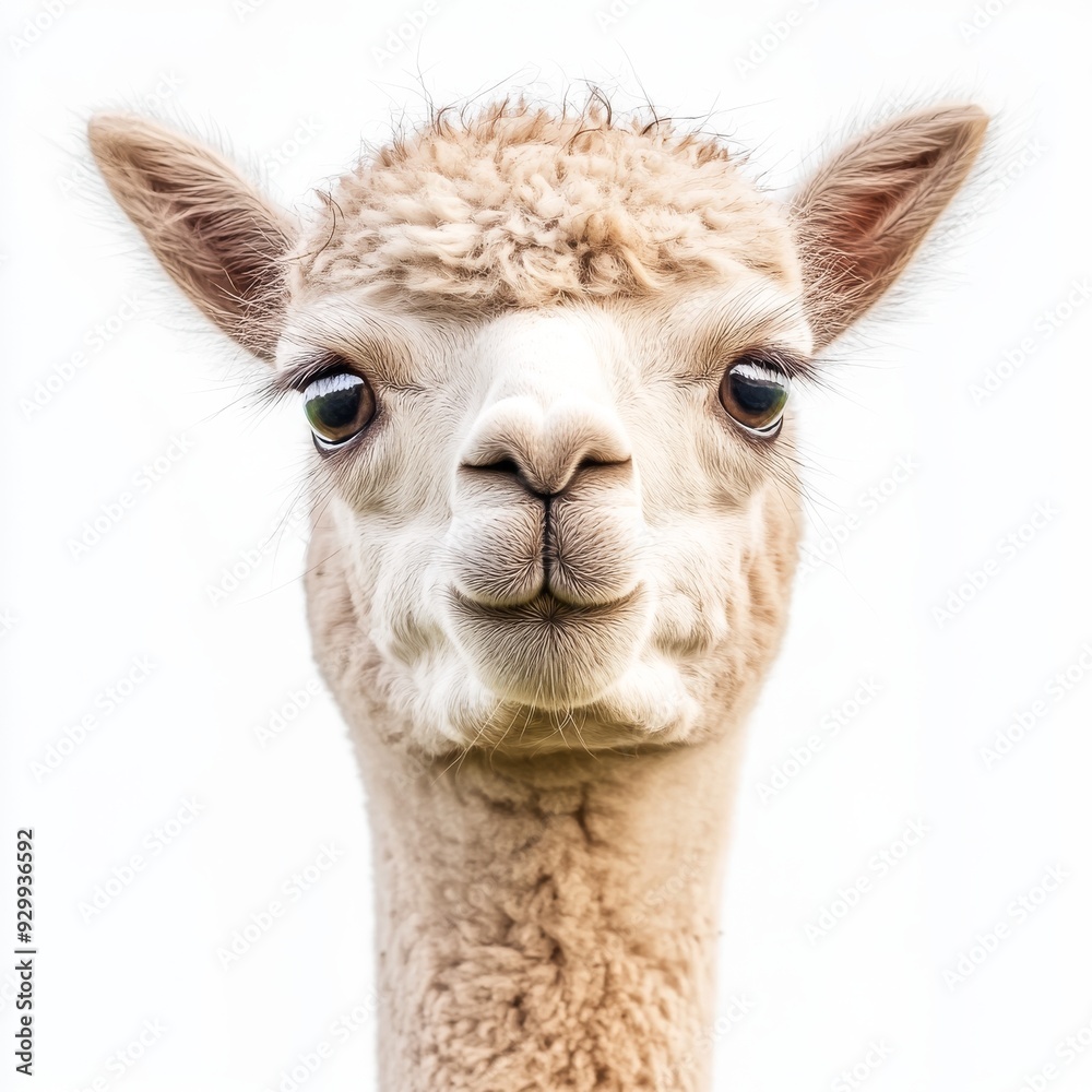 Fototapeta premium Cute baby alpaca portrait isolated on white