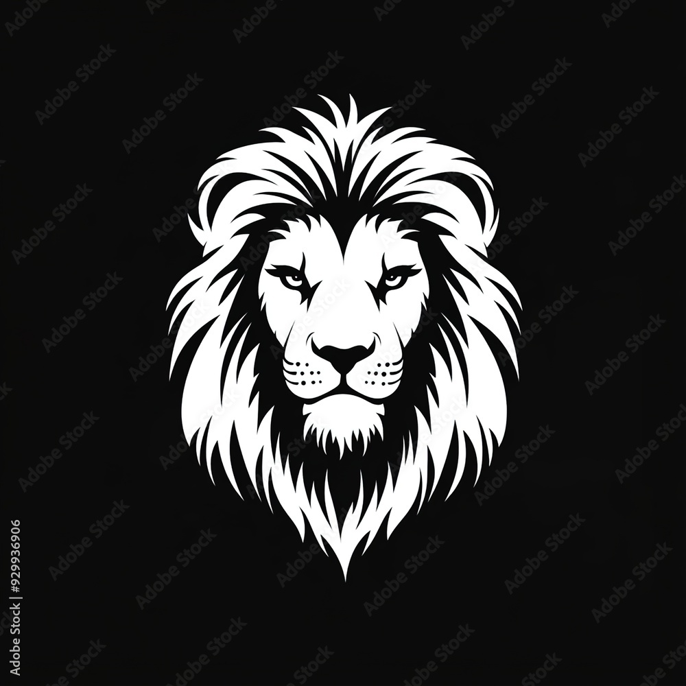 Fototapeta premium Logo, white on a black background, a simple vector graphic of a lion's head.