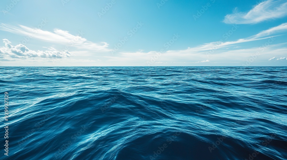 Fototapeta premium blue sea or ocean water surface and underwater with blue sky 