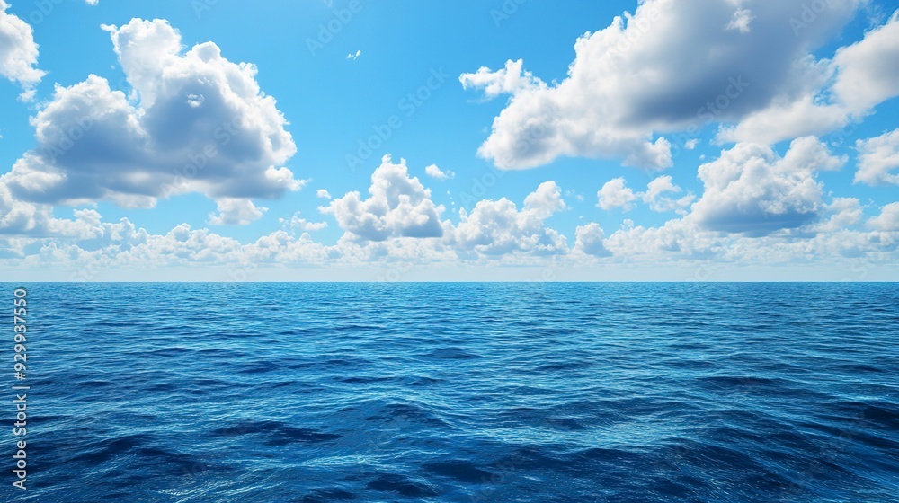 Obraz premium Beautiful blue ocean with blue sky and clouds background