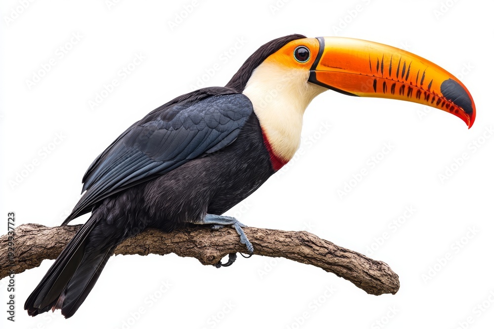 A toucan bird sitting on a branch on a transparent background A toucan bird sitting on a branch on a transparent background