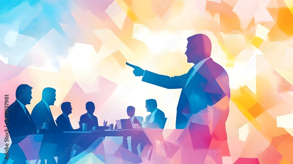 Business Leader Silhouettes with Abstract Background Business Leader Silhouettes with Abstract Background