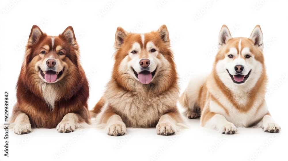 Three happy dogs on transparent background, adorable puppies close up, isolated Three happy dogs on transparent background, adorable puppies close up, isolated
