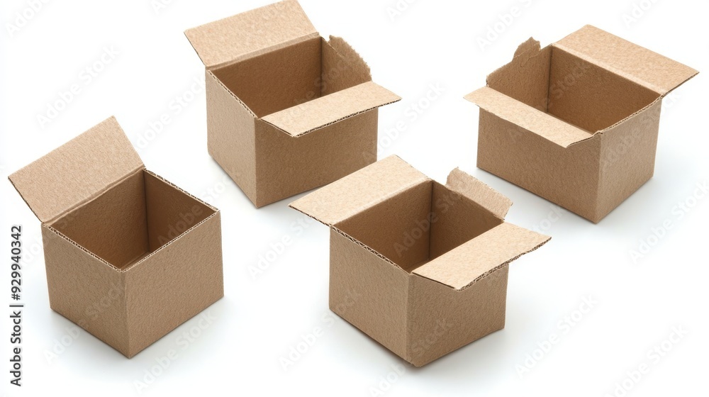 A set of closed cardboard boxes isolated on a transparent background A set of closed cardboard boxes isolated on a transparent background
