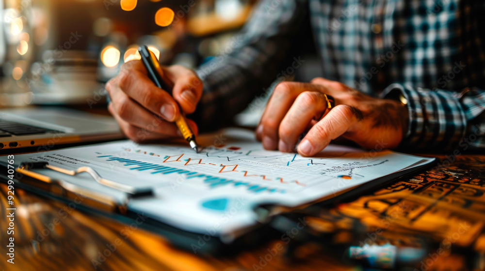 A Person Analyzing Financial Data With A Pen A Person Analyzing Financial Data With A Pen