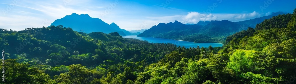 Breathtaking landscape showcasing mountains and a serene lake surrounded by lush greenery under a clear blue sky. Breathtaking landscape showcasing mountains and a serene lake surrounded by lush greenery under a clear blue sky.