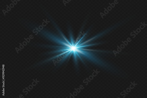  Flash of a bright star. Light rays of light. On a transparent background.