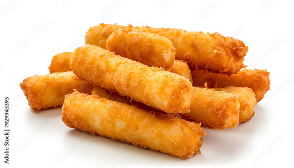 Pile of tasty fried mozzarella sticks isolated on white, top view Pile of tasty fried mozzarella sticks isolated on white, top view