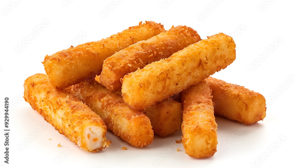 Pile of tasty fried mozzarella sticks isolated on white, top view Pile of tasty fried mozzarella sticks isolated on white, top view