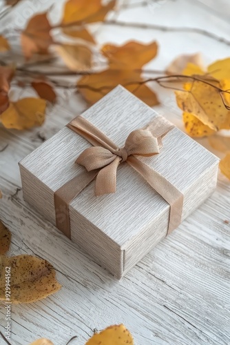 Gift Box with Autumn Leaves