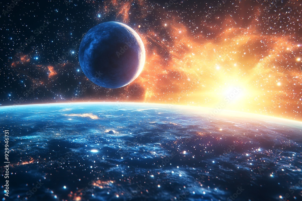 Obraz premium Space cosmic illustration with planets scene created with Generative AI