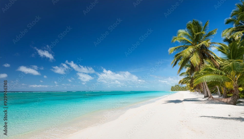 Tropical paradise beach with white sand and coco palms. Travel tourism wide panorama background concept Tropical paradise beach with white sand and coco palms. Travel tourism wide panorama background concept