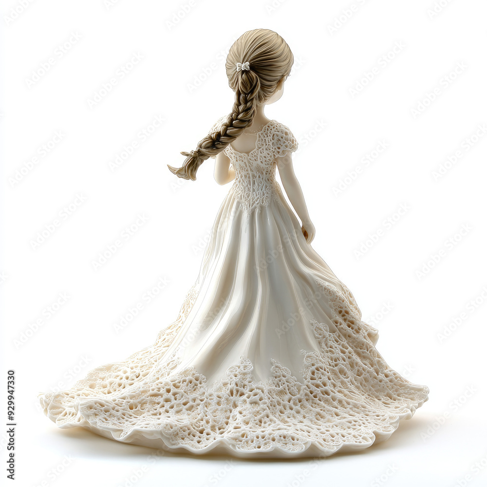 3D porcelain figurine of a little girl in a vanilla lace fluttering dress, isolated, on a white background. A resource for creativity, a template, a decorative element for presentations of holiday dre 3D porcelain figurine of a little girl in a vanilla lace fluttering dress, isolated, on a white background. A resource for creativity, a template, a decorative element for presentations of holiday dre