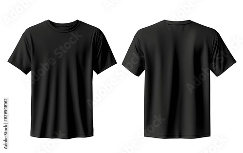 Blank black shirt mock up template, front and back view, isolated on white, plain t - shirt mockup