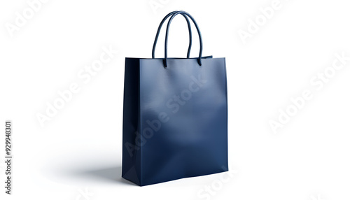 Dark blue paper shopping bag isolated on white