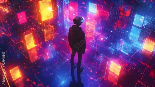 Virtual Reality Exploration: Neon Lights & Futuristic Cityscape