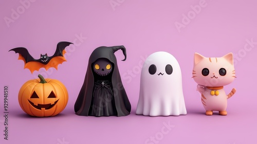 Characters for Halloween,ghost, witch,pumpkin and black cat, party costume character collection,banner horror vector set design,kids party mascot collection,trick or treat,sale october season.