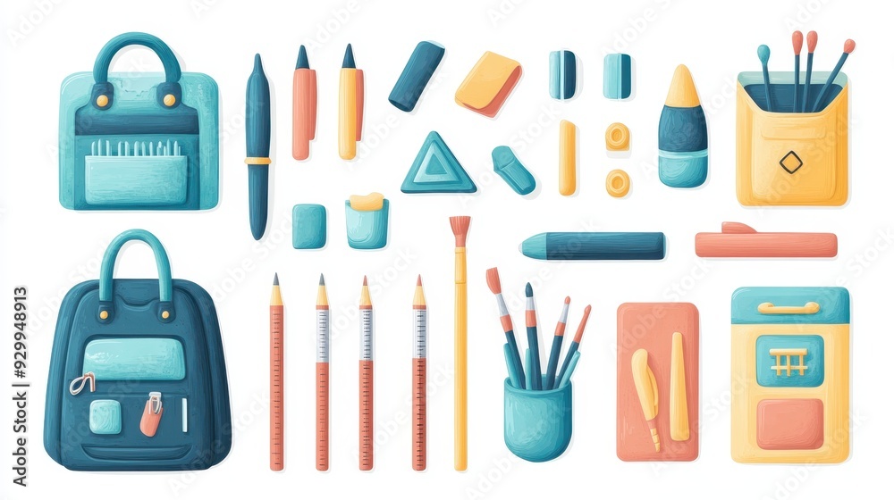 3D back to school seamless,vector kids cartoon education banner,backpack,Multicolored paints with a tassel, pen,book,School and education set collection icons,vector symbol stock illustration web. 3D back to school seamless,vector kids cartoon education banner,backpack,Multicolored paints with a tassel, pen,book,School and education set collection icons,vector symbol stock illustration web.
