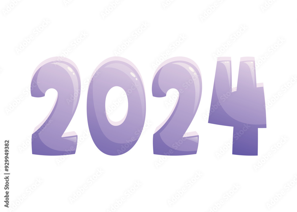 Hand lettering, imitation of inflatable balloon, numbers 2024. Vector isolated cartoon illustration. Hand lettering, imitation of inflatable balloon, numbers 2024. Vector isolated cartoon illustration.