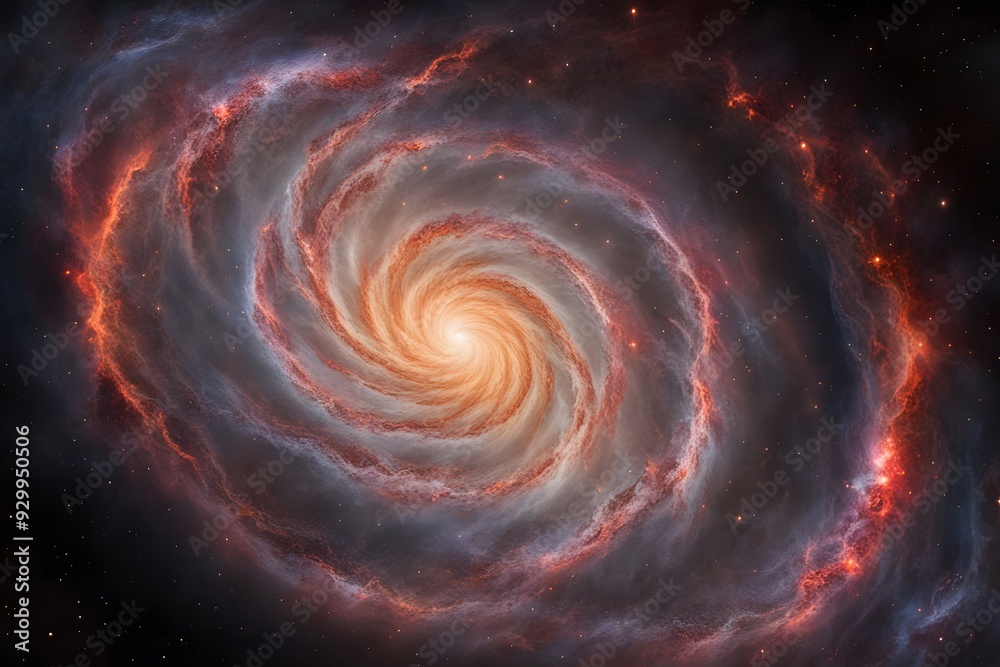 A vast galaxy with vibrant reds and oranges spiraling out into the dark expanse of space, AI Generated A vast galaxy with vibrant reds and oranges spiraling out into the dark expanse of space, AI Generated