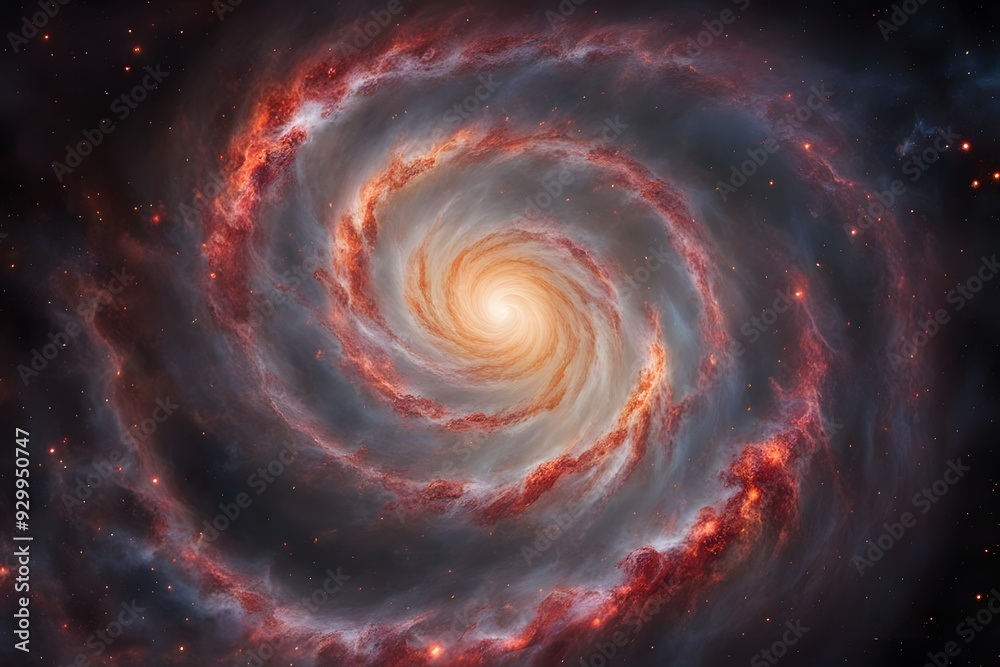 A vast galaxy with vibrant reds and oranges spiraling out into the dark expanse of space, AI Generated A vast galaxy with vibrant reds and oranges spiraling out into the dark expanse of space, AI Generated