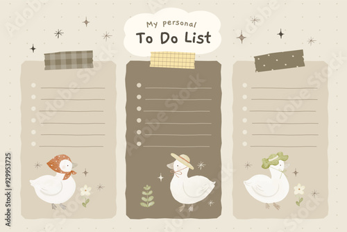 Simple Cute Duck Hand Drawn Weekly Planner in Watercolor Style