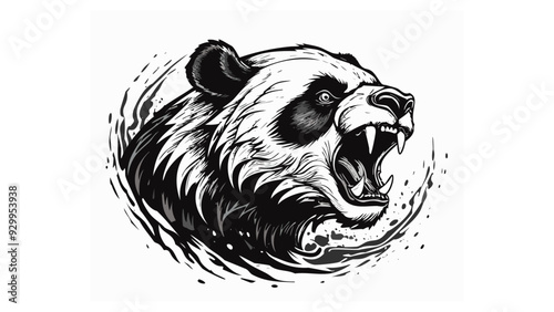 Panda Head Logo Sketch Style - Animal Face Bear Tattoo Portrait Beast Print Wild Mammal Fur
