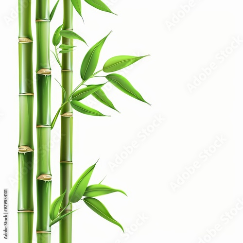 Bamboo, green bamboo shoots and leaves on a white isolated background vector illustration. photo