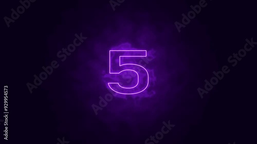Neon bright glowing purple color countdown timer from 10 to 0 seconds with black background.