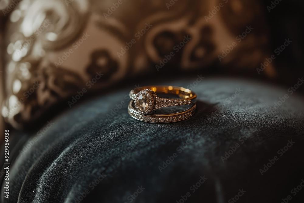 Elegant Wedding Rings on a Soft Velvet Cushion Elegant Wedding Rings on a Soft Velvet Cushion