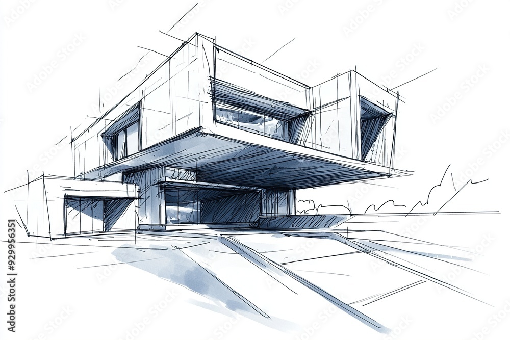 Architectural sketch of a modern futuristic house. Artwork poster design. Ai generative Architectural sketch of a modern futuristic house. Artwork poster design. Ai generative