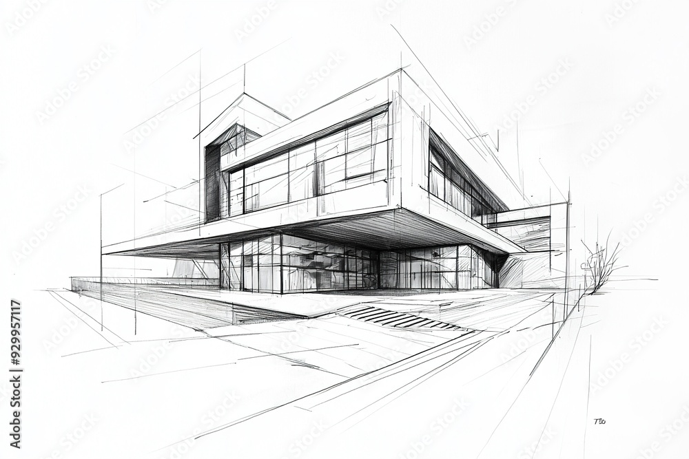 Architectural sketch of a modern futuristic house. Artwork poster design. Ai generative Architectural sketch of a modern futuristic house. Artwork poster design. Ai generative