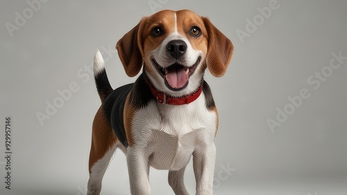 happy beagle portrait sitting and standing isolated on a white background