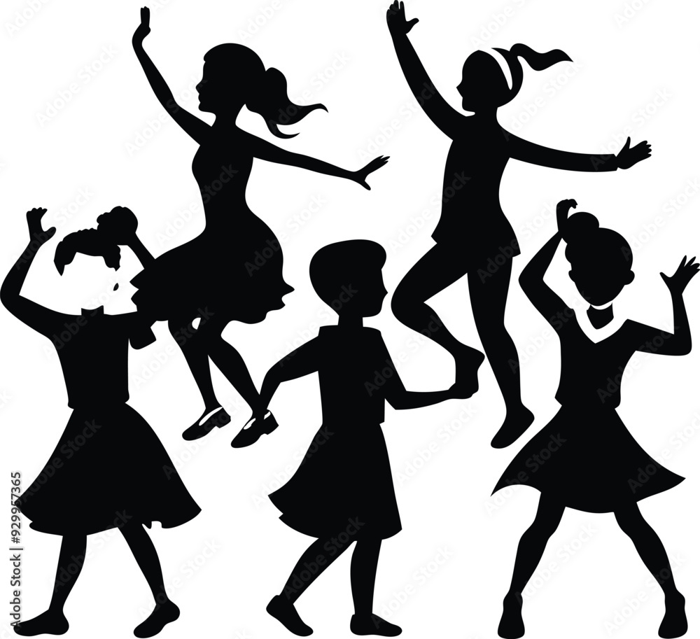 Obraz premium Cheering Kid Modern Black Silhouette Design Elements