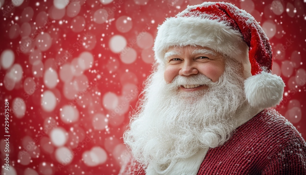 Santa Claus smiles joyfully in the snow, wearing his iconic hat and fluffy beard Santa Claus smiles joyfully in the snow, wearing his iconic hat and fluffy beard