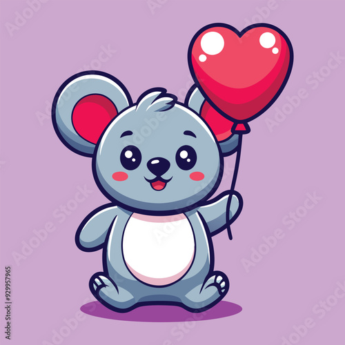 Cute Koala Bear with Love Balloon Vector
