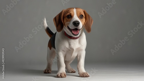 happy beagle portrait sitting and standing isolated on a white background